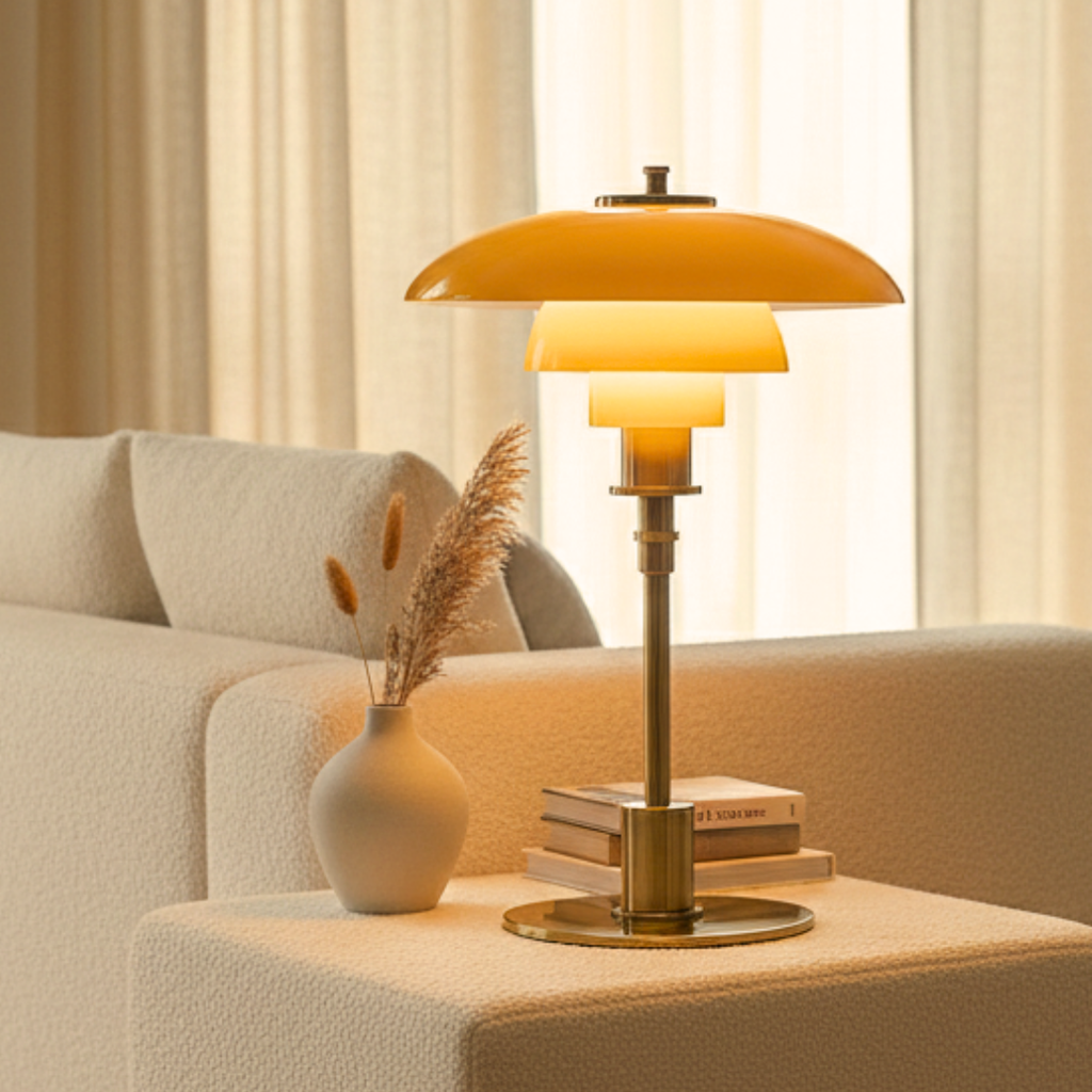 Danish Style Amber Glass Table Lamp