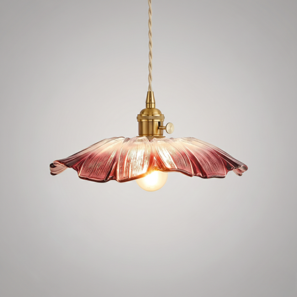 Cullivan Flower Pendant Light - Red Ribbed Glass