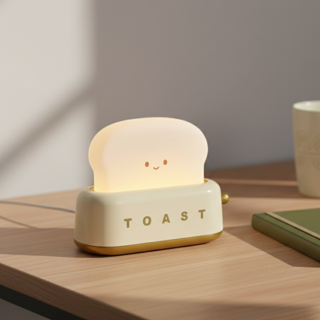 Cute Toaster Night Light – LED Bedside Lamp with Warm White Glow
