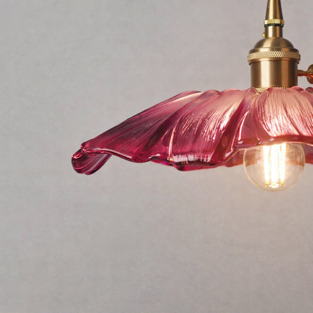 Cullivan Flower Pendant Light - Red Ribbed Glass