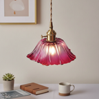 Cullivan Flower Pendant Light - Red Ribbed Glass