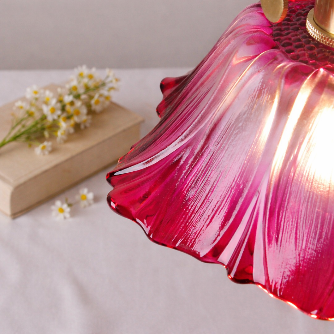 Cullivan Flower Pendant Light - Red Ribbed Glass