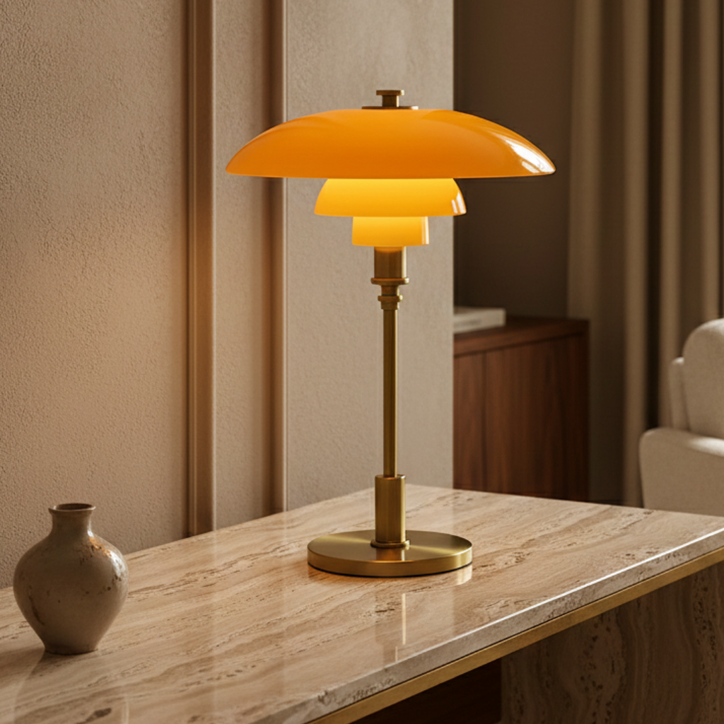 Danish Style Amber Glass Table Lamp